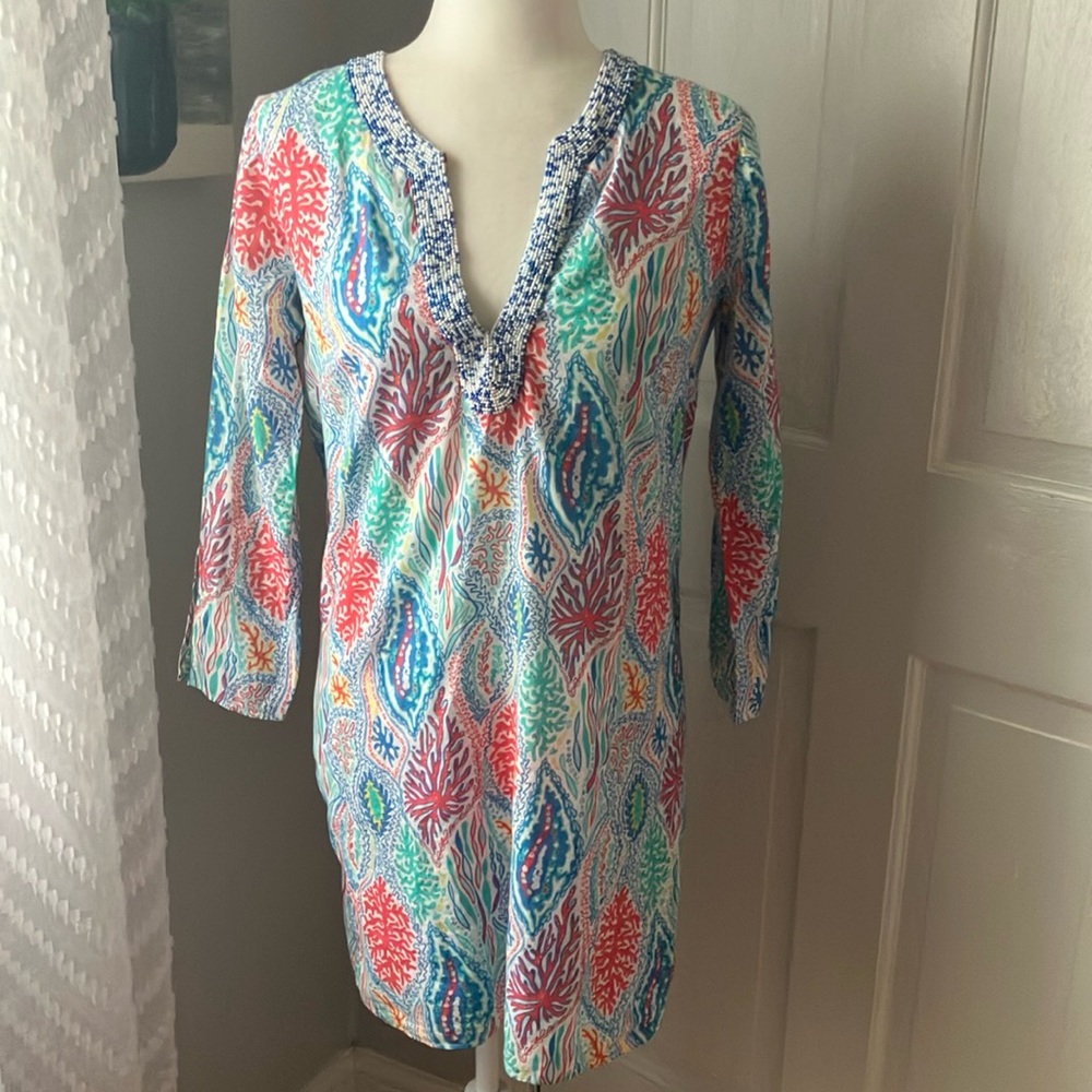 Lilly Pulitzer Courtney beaded neckline dress beach swim tunic cover up 6